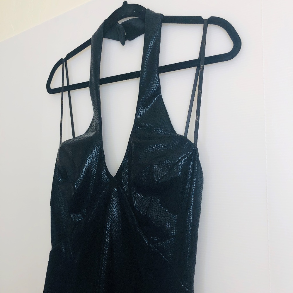 Cache Black Shiny Snakeskin Print Halter Dress 8 - image 2